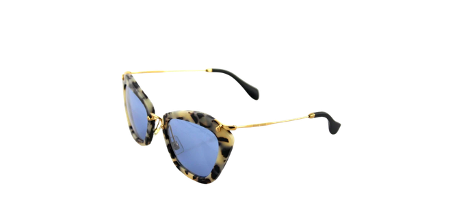 RARE Authentic MIU MIU Sand Havana Blue Silver Mirror Sunglasses SMU 10N HAO-4N0