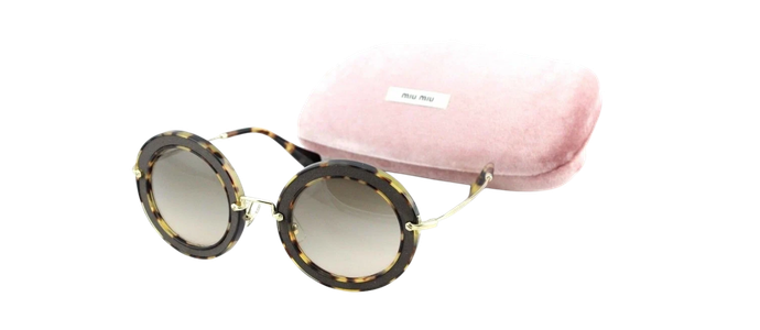 NEW Genuine MIU MIU Brown Suede Havana Gold Round Sunglasses MU 08RS VIF-3D0 08R