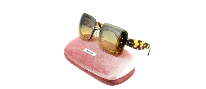 RARE Genuine MIU MIU Brown Havana Glitter Reverse Lens Sunglasses MU 01R PC8-0A3