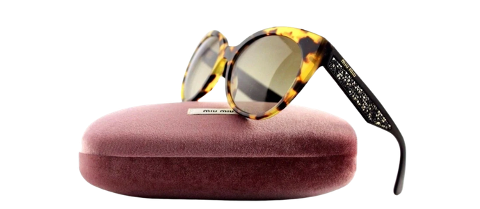RARE Authentic MIU MIU  Light Havana Cateye Stardust Sunglasses MU 07RS 7S0-1X1