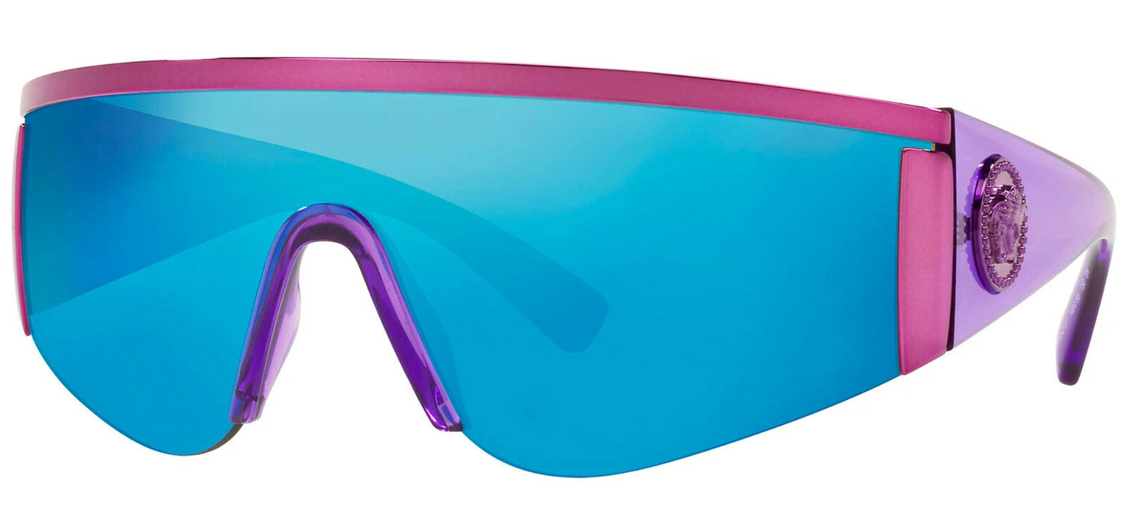 VERSACE TRIBUTE Pink Blue Mirror Shield Sunglasses VE 2197 1464/55