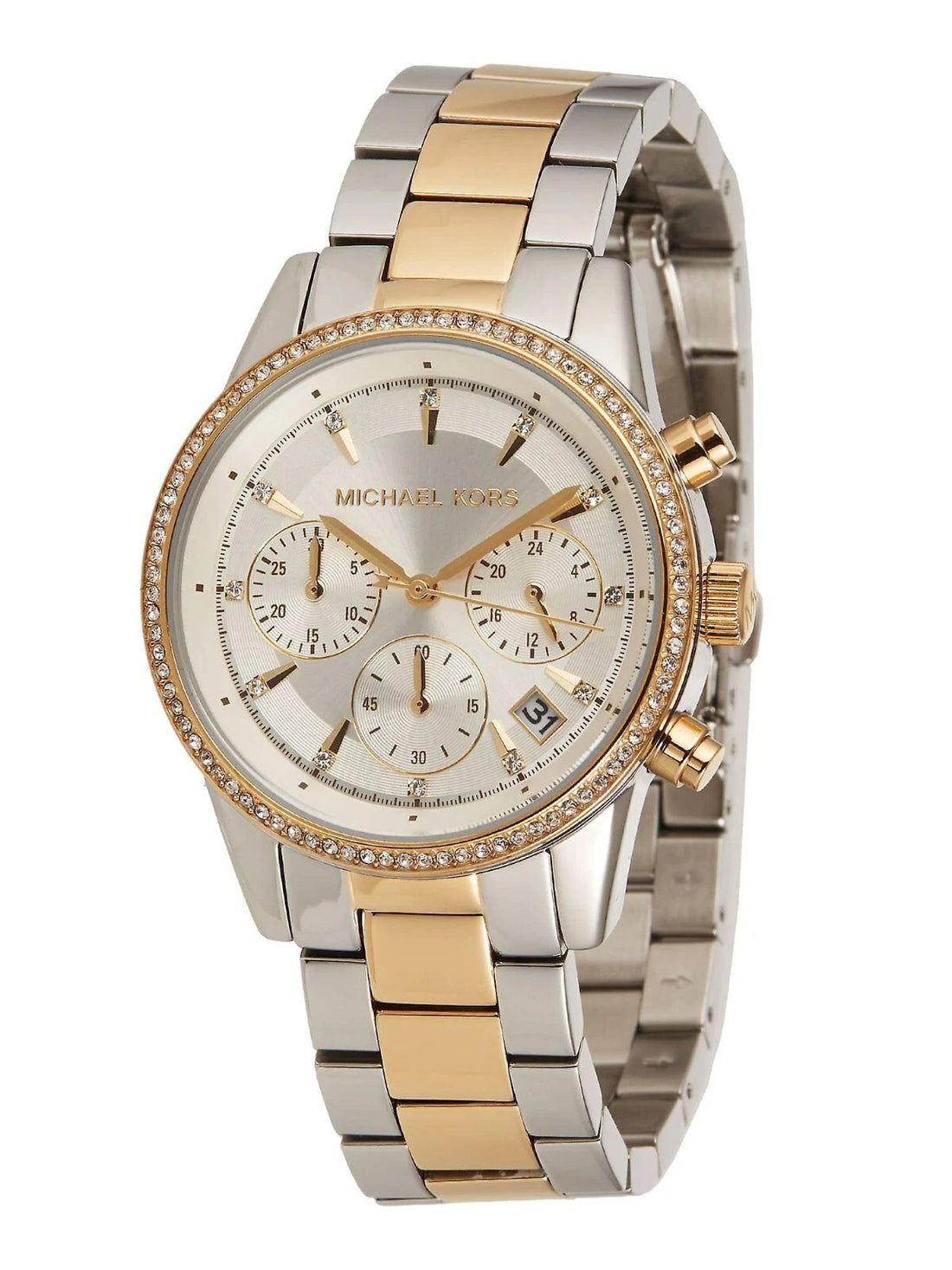 MICHAEL KORS Ritz Chronograph Crystals Gold 37mm Womens Watch MK6474