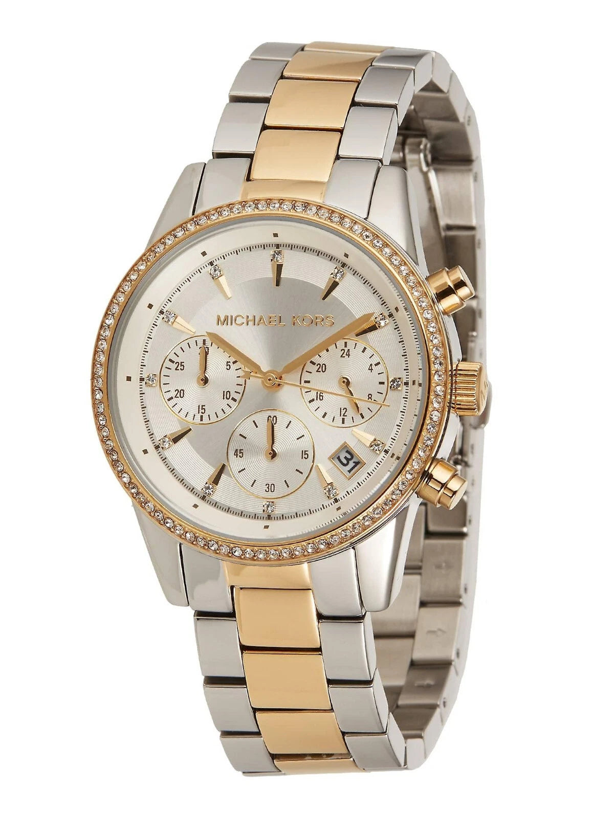 MICHAEL KORS Ritz Chronograph Crystals Gold 37mm Womens Watch MK6474
