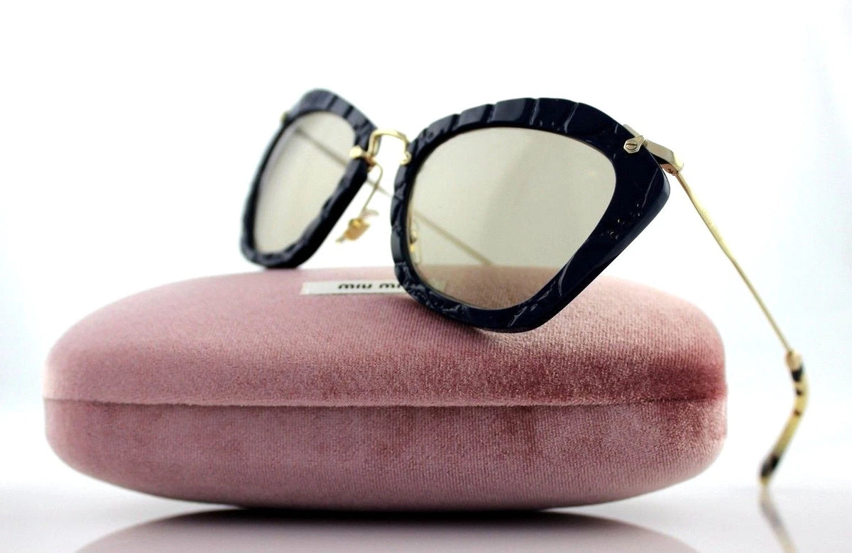 RARE Authentic MIU MIU Sand Havana Blue Silver Mirror Sunglasses SMU 10N HAO-4N0