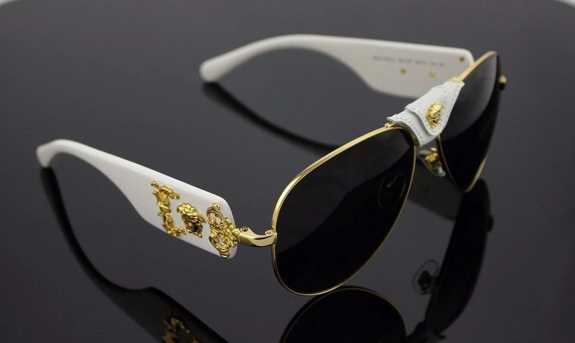 VERSACE Runway Aviator White Gold Metal Sunglasses VE 2150Q 134187
