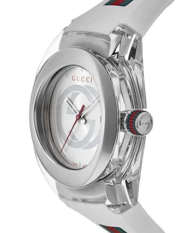 GUCCI Sync XXL 46mm White Rubber Strap Quartz Designer Unisex Watch YA137102