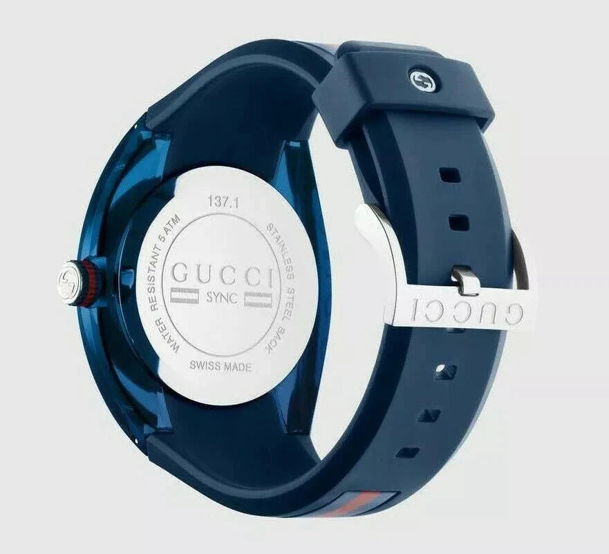 Gucci Sync XXL Blue Rubber Strap Analog Dial Unisex Designer Watch YA137104