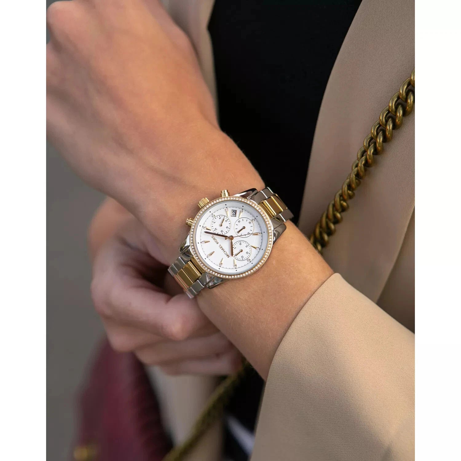 MICHAEL KORS Ritz Chronograph Crystals Gold 37mm Womens Watch MK6474