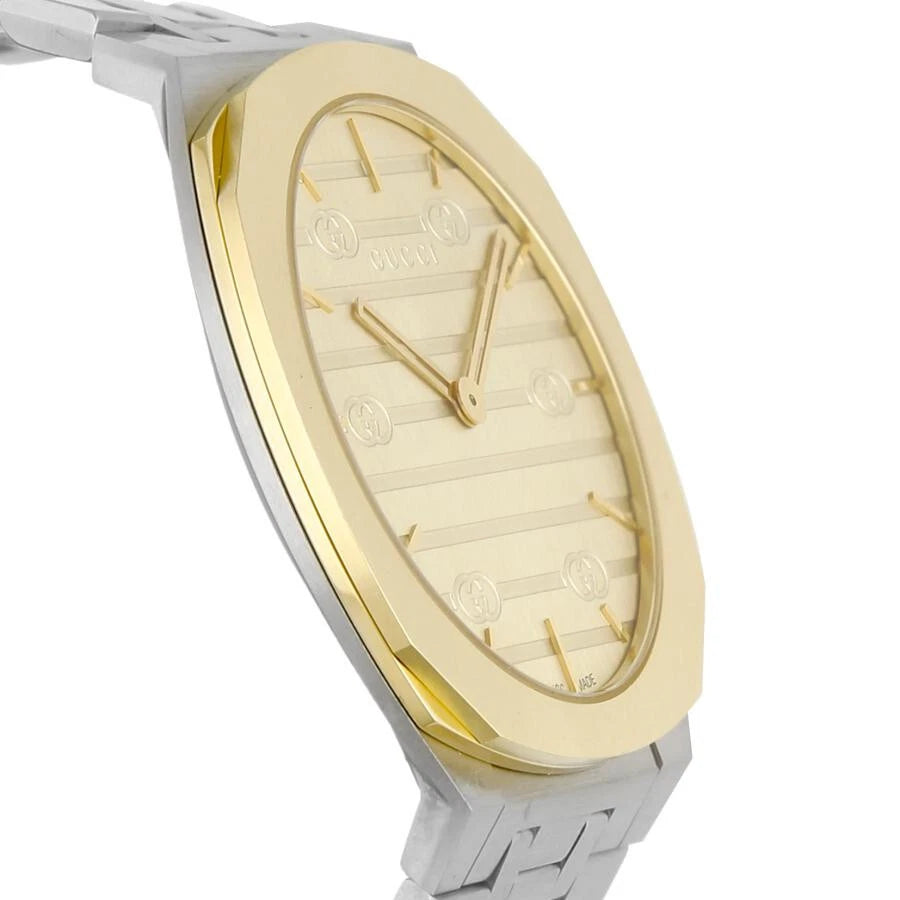 Gucci 25H Gold Silver 34mm Thin Stainless Steel Women Formal Watch YA163403