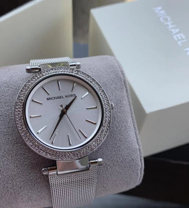 MICHAEL KORS Darci Silver Mesh Crystals Steel Womens Watch MK3367