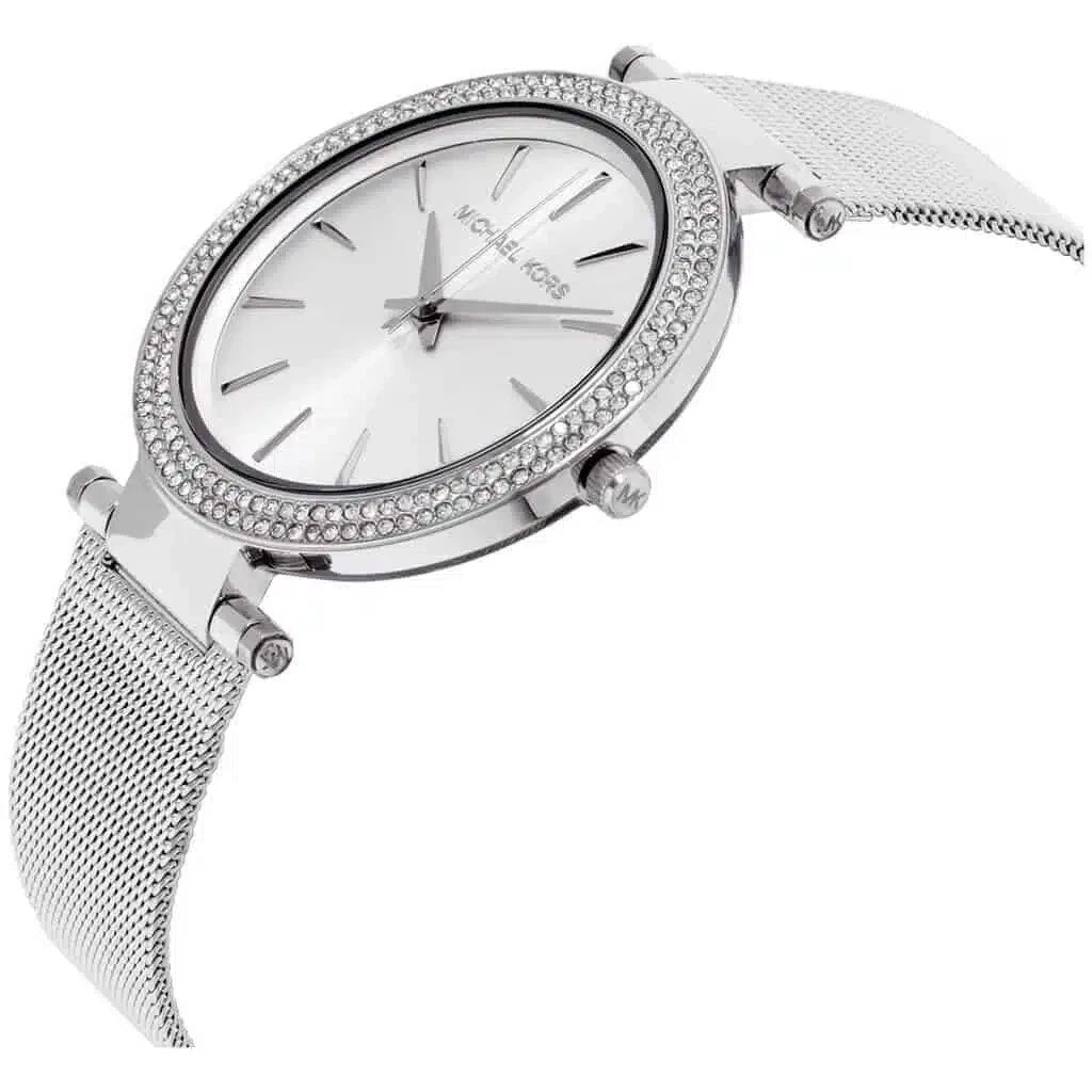 MICHAEL KORS Darci Silver Mesh Crystals Steel Womens Watch MK3367