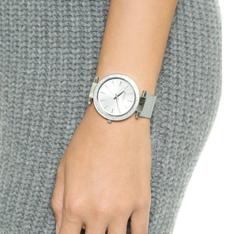 MICHAEL KORS Darci Silver Mesh Crystals Steel Womens Watch MK3367