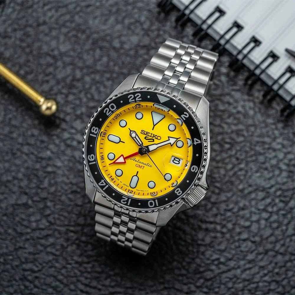 Seiko 5 Sports Yellow Dial Diver's GMT Automatic Men Watch SSK017