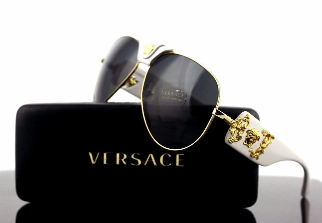 VERSACE Runway Aviator White Gold Metal Sunglasses VE 2150Q 134187
