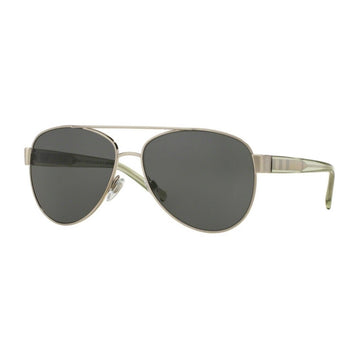 BURBERRY Silver Grey Aviator Metal Designer Sunglasses BE3084 116687 57