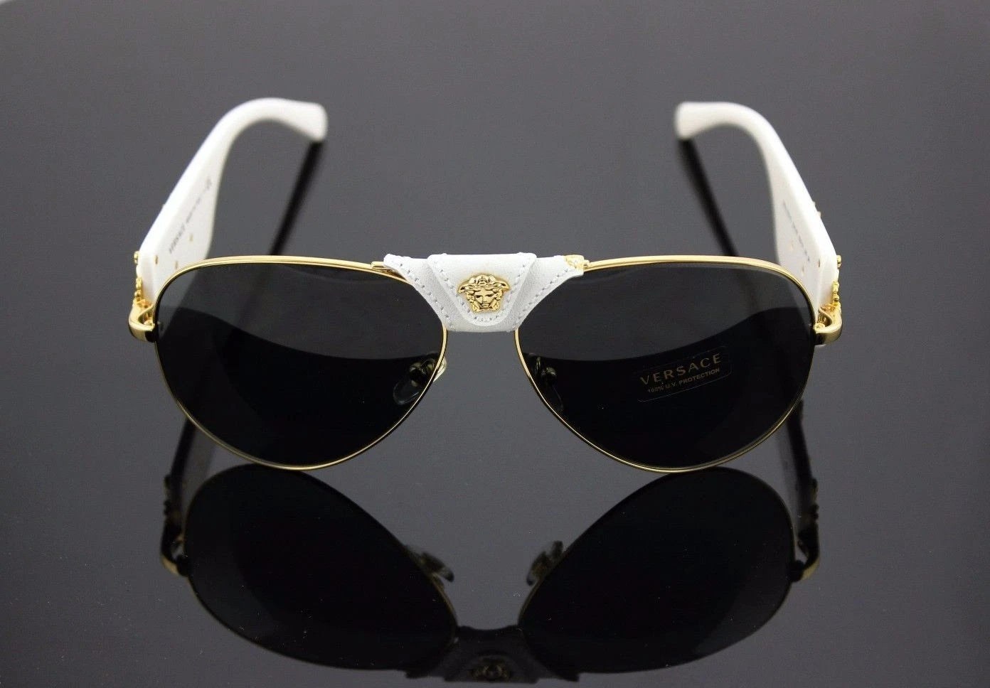 VERSACE Runway Aviator White Gold Metal Sunglasses VE 2150Q 134187