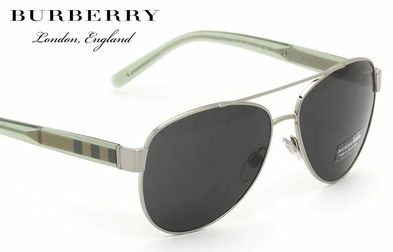 BURBERRY Silver Grey Aviator Metal Designer Sunglasses BE3084 116687 57