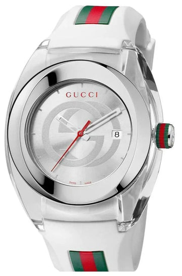 GUCCI Sync XXL 46mm White Rubber Strap Quartz Designer Unisex Watch YA137102