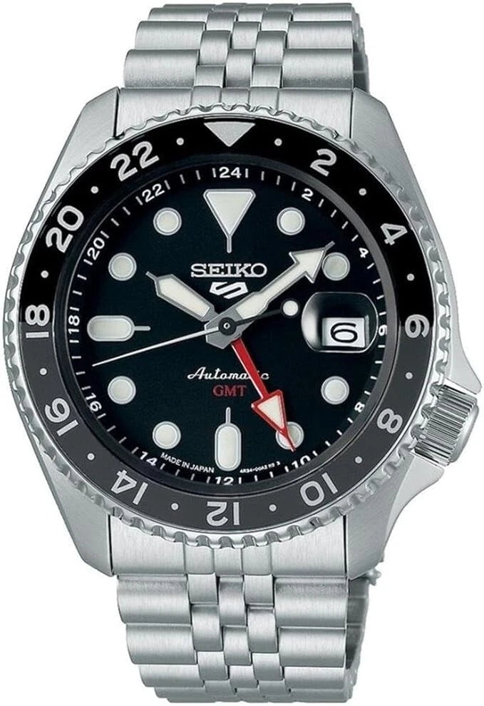 SEIKO 5 Sports Automatic GMT Silver Black Dial Men's Watch SSK001 K1