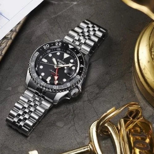 SEIKO 5 Sports Automatic GMT Silver Black Dial Men's Watch SSK001 K1