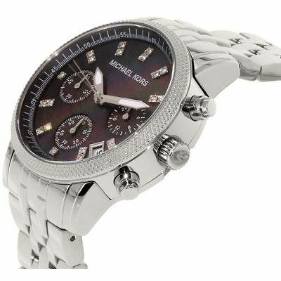 NEW Authentic Michael Kors Silver Black Dial Chronograph Designer Watch for Women MK5021