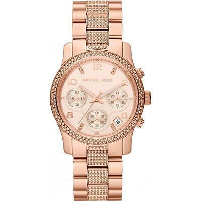NEW Authentic Michael Kors Runway Rose-Tone & Crystal  Ladies  Watch MK 5827