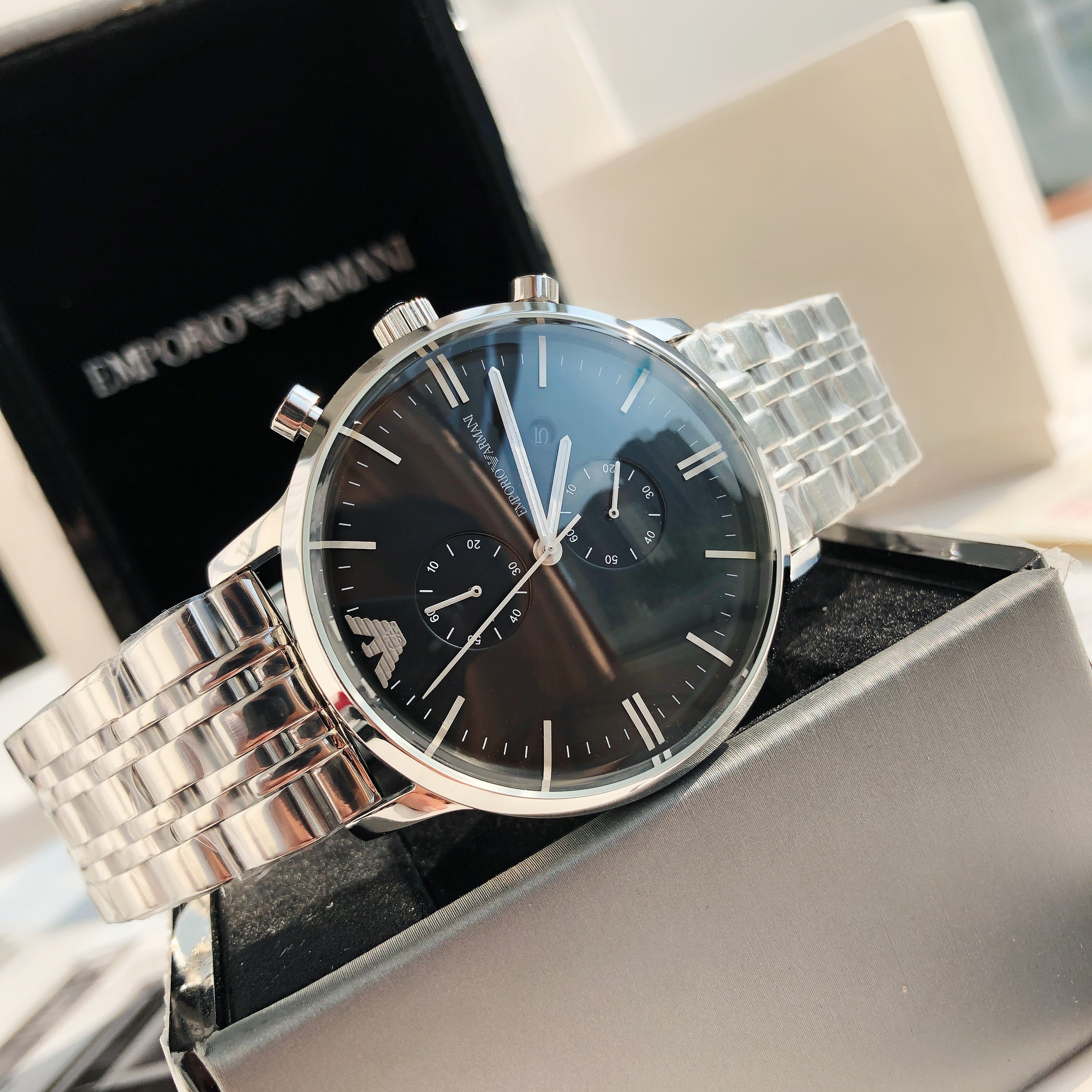 EMPORIO ARMANI Chronograph 43mm Stainless Steel Men's Watch AR0389