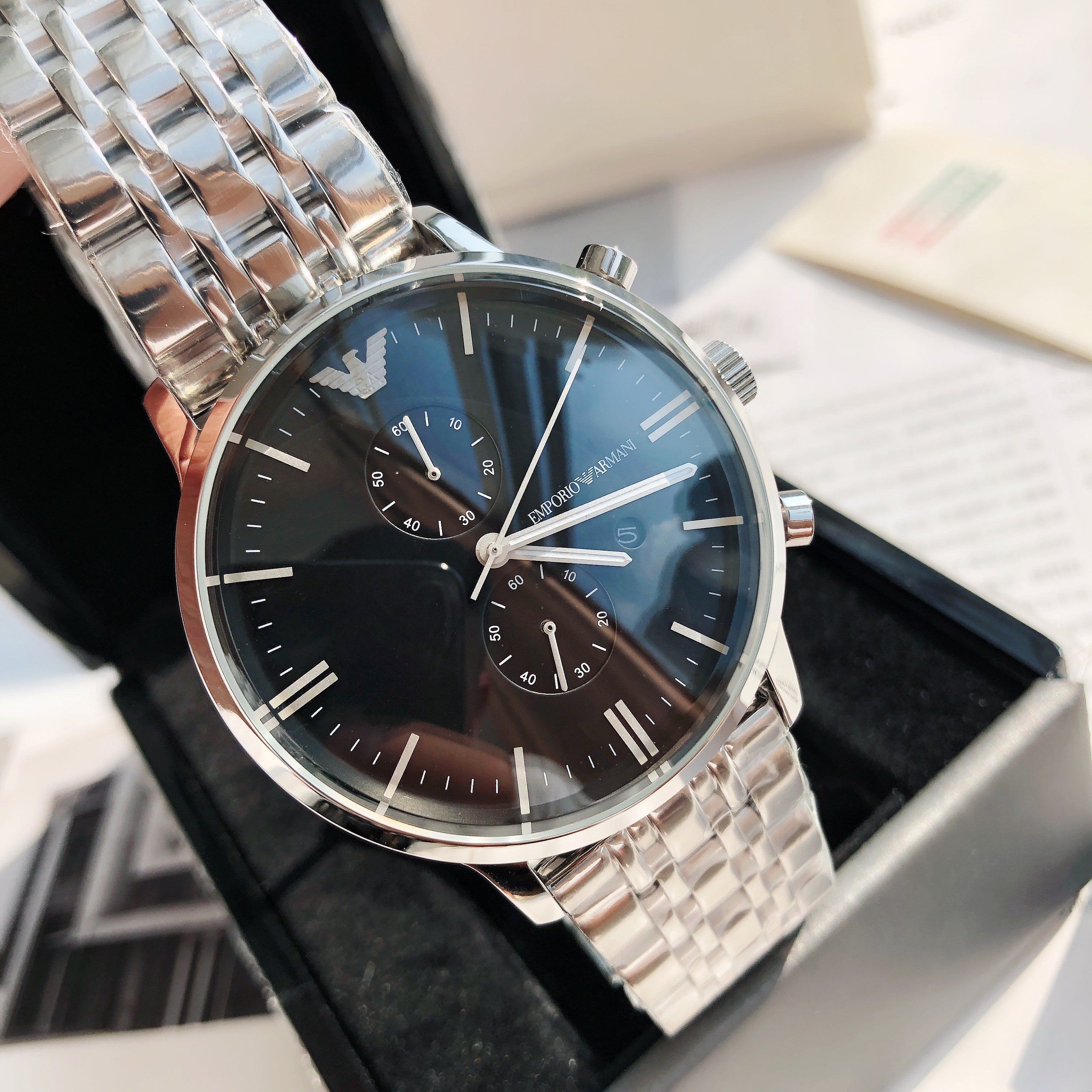 EMPORIO ARMANI Chronograph 43mm Stainless Steel Men's Watch AR0389