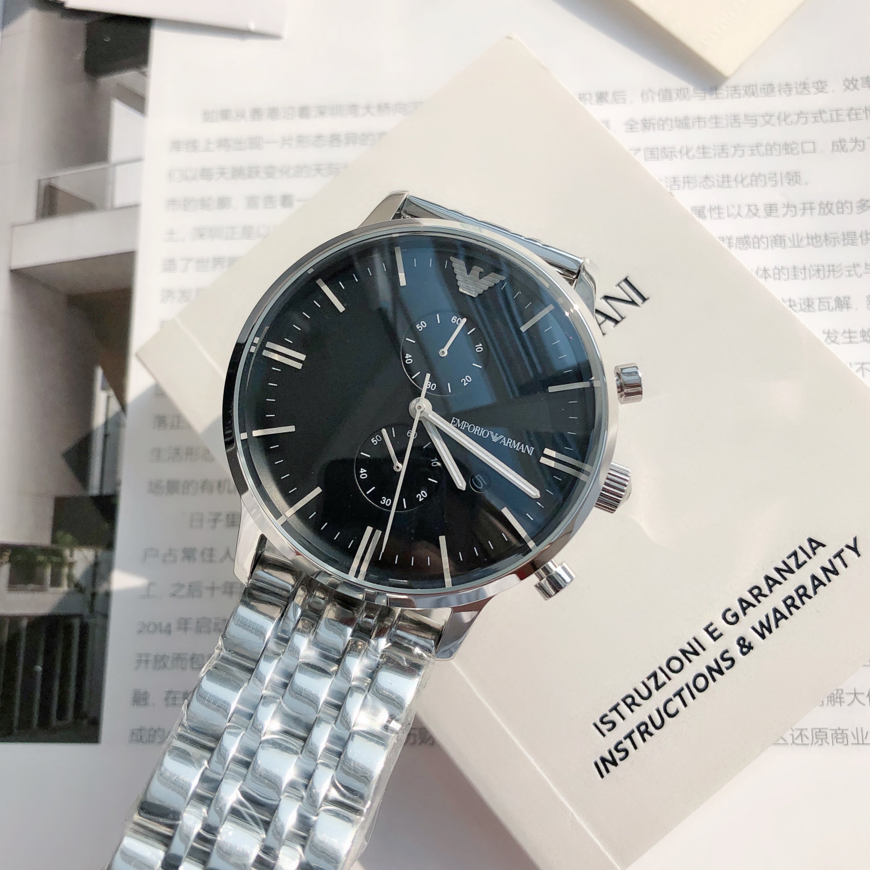 EMPORIO ARMANI Chronograph 43mm Stainless Steel Men's Watch AR0389