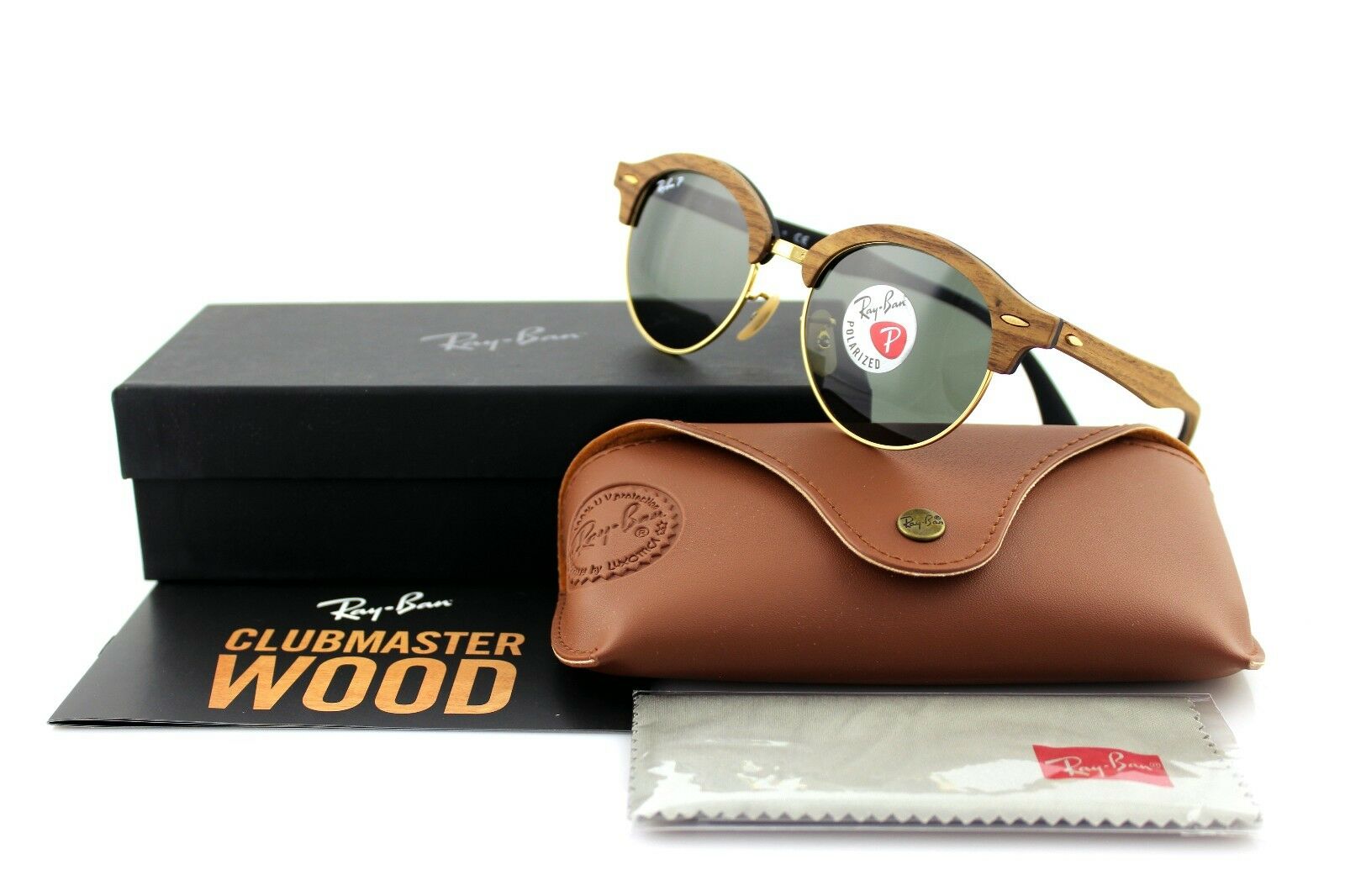 Ray-Ban Clubround Wood Polarized Unisex Sunglasses RB 4246M 118158 1