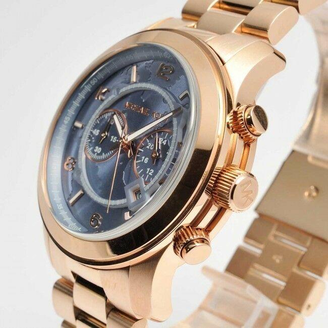 NEW Authentic Michael Kors Hunger Stop Oversized Runway Rose Gold Men Watch MK8358