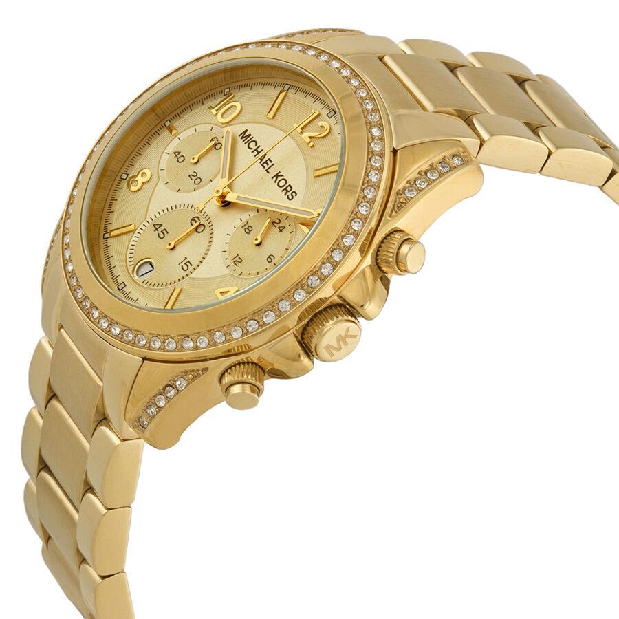 NEW Authentic Michael Kors Runway Glitz Gold Plated Ladies Watch MK 5166