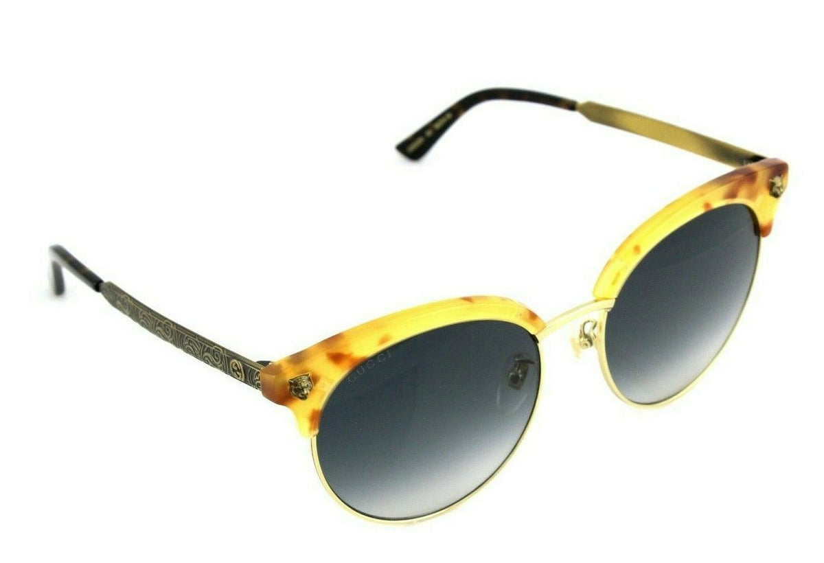 RARE NEW Genuine GUCCI Havana Gold Grey Cat Eye Sunglasses GG 0222SK 003
