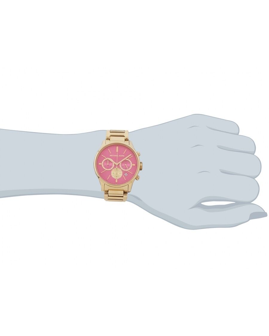 NEW Authentic Michael Kors Bailey Gold Pink Dial Chronograph Ladies Watch MK5909
