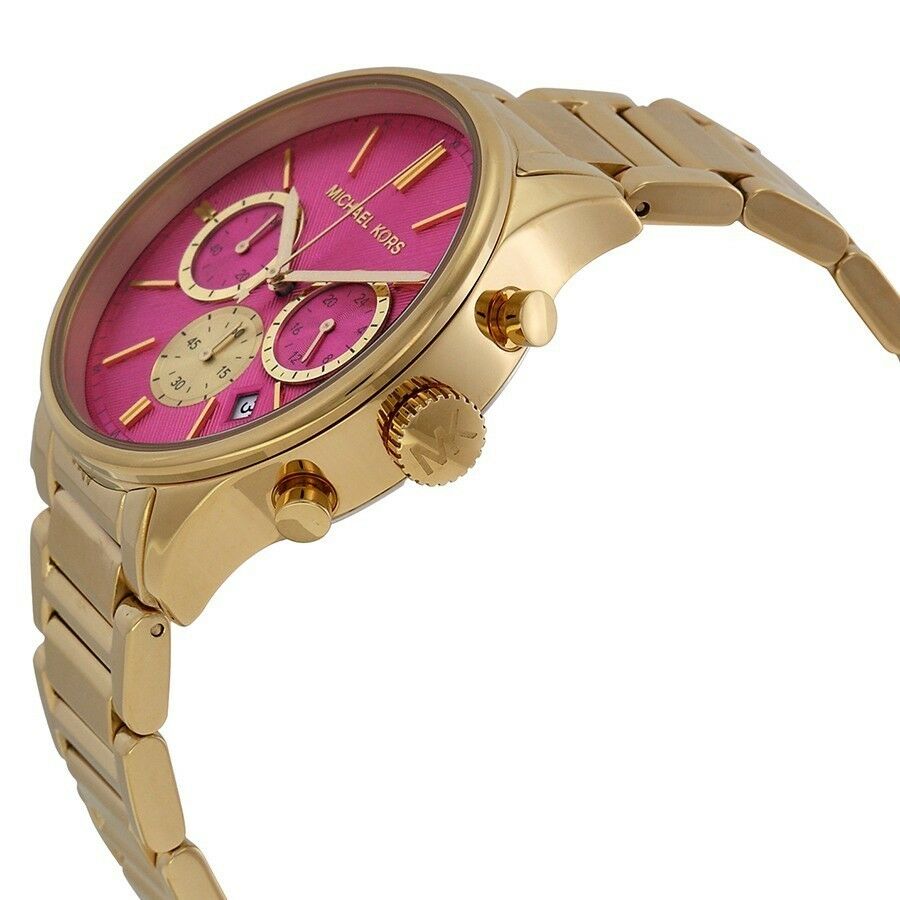 NEW Authentic Michael Kors Bailey Gold Pink Dial Chronograph Ladies Watch MK5909