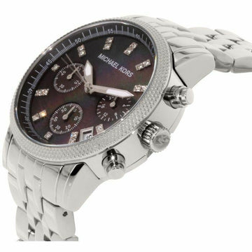 NEW Authentic Michael Kors Silver Black Dial Chronograph Designer Watch for Women MK5021