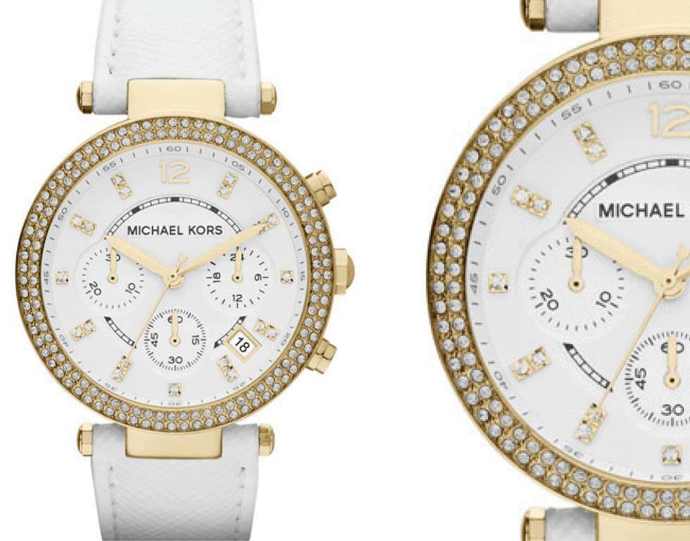 Michael Kors Parker Swarovski White Leather Ladies Watch MK2290