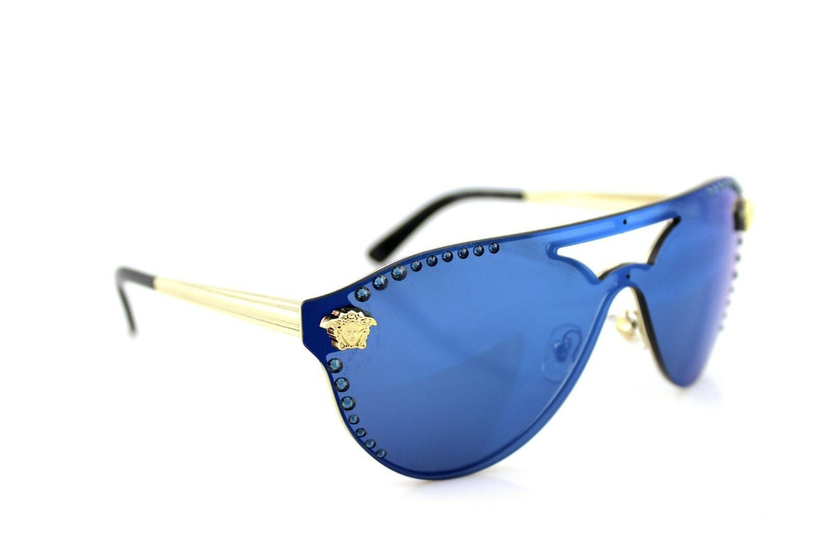 RARE Authentic VERSACE Glam Medusa Gold Blue Sunglasses VE 2161-B 1252/55 434431