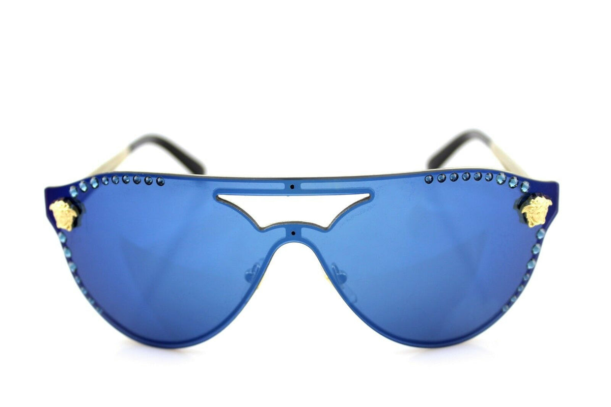 RARE Authentic VERSACE Glam Medusa Gold Blue Sunglasses VE 2161-B 1252/55 434431