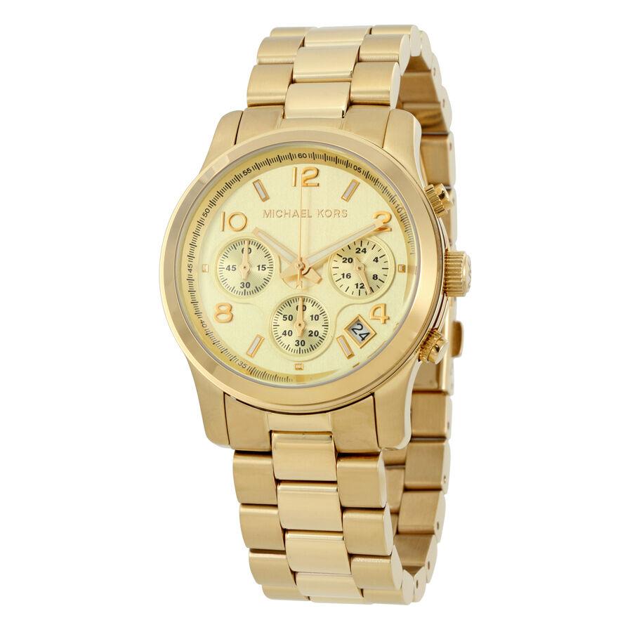 NEW Authentic Michael Kors Runway Stainless Steel Gold Ladies Wrist Watch MK5055