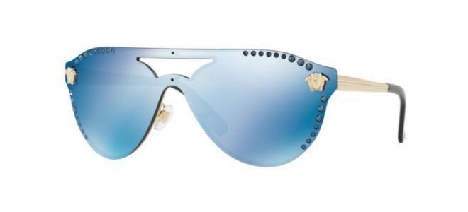 RARE Authentic VERSACE Glam Medusa Gold Blue Sunglasses VE 2161-B 1252/55 434431