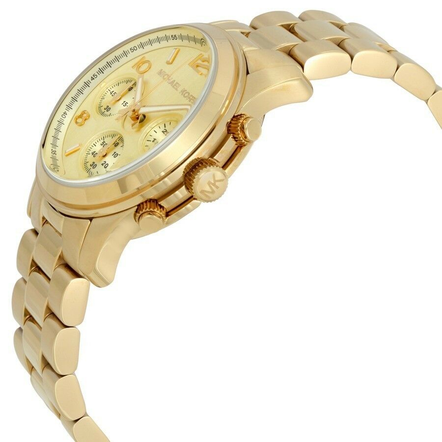 NEW Authentic Michael Kors Runway Stainless Steel Gold Ladies Wrist Watch MK5055