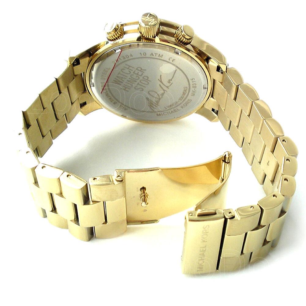 NEW Authentic Michael Kors Hunger Stop Oversized Gold Tone Womens Watch MK 8315