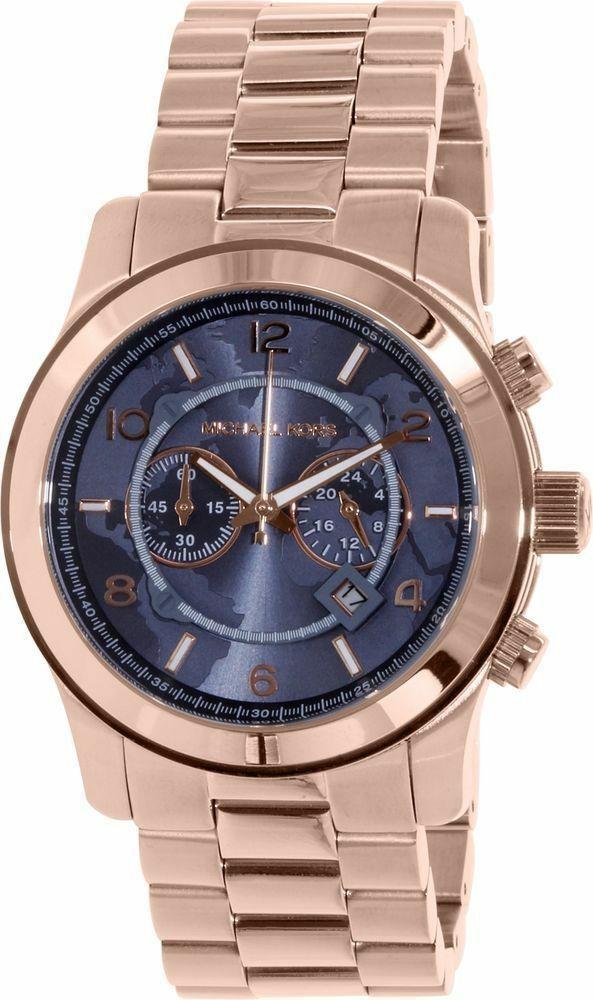NEW Authentic Michael Kors Hunger Stop Oversized Runway Rose Gold Men Watch MK8358