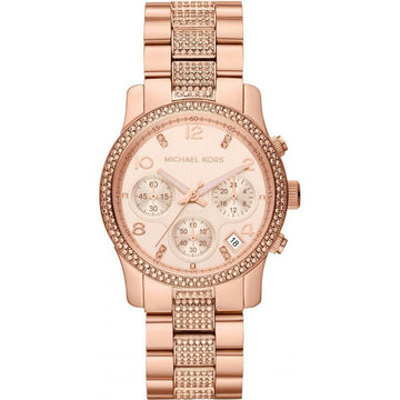 NEW Authentic Michael Kors Runway Rose-Tone & Crystal  Ladies  Watch MK 5827