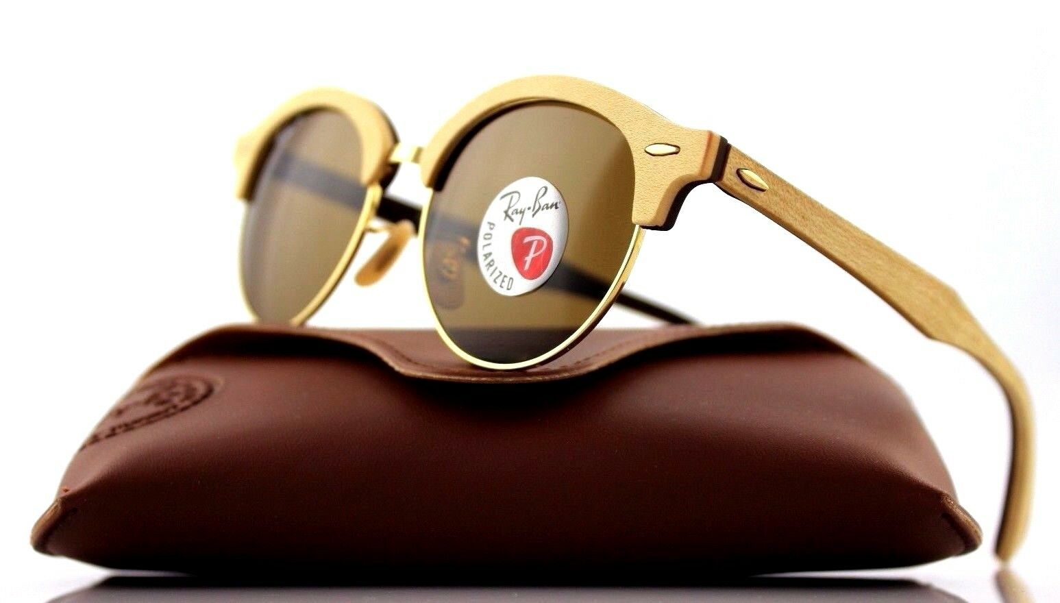 Ray-Ban Club Round Wood Polarized Unisex Sunglasses RB 4246M 117957 8