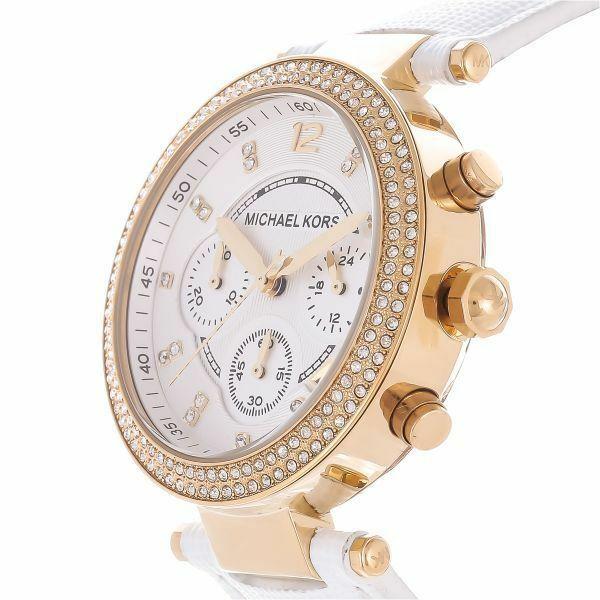 Michael Kors Parker Swarovski White Leather Ladies Watch MK2290