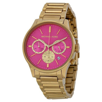 NEW Authentic Michael Kors Bailey Gold Pink Dial Chronograph Ladies Watch MK5909