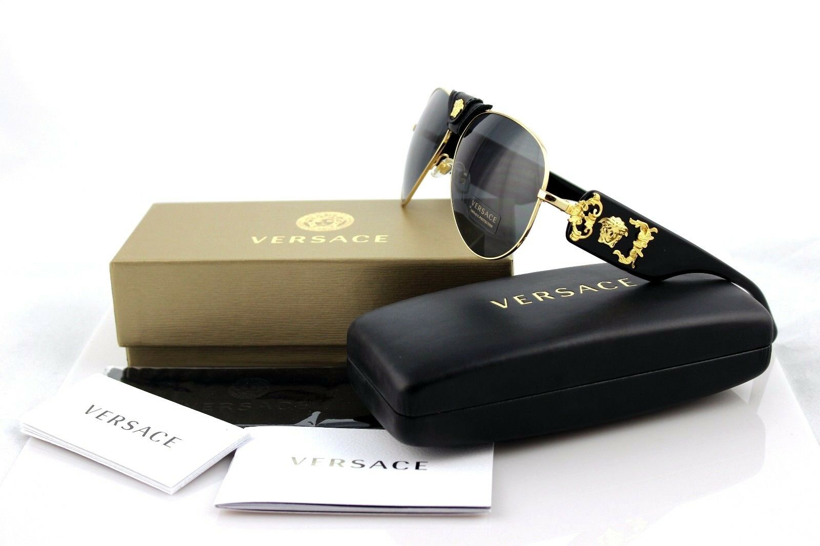 Versace Runway Medusa Aviator Unisex Sunglasses VE 2150Q 1002/87 1