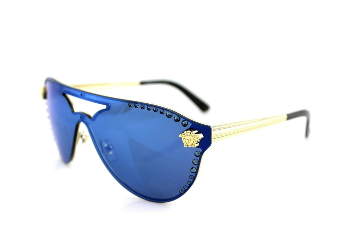 RARE Authentic VERSACE Glam Medusa Gold Blue Sunglasses VE 2161-B 1252/55 434431